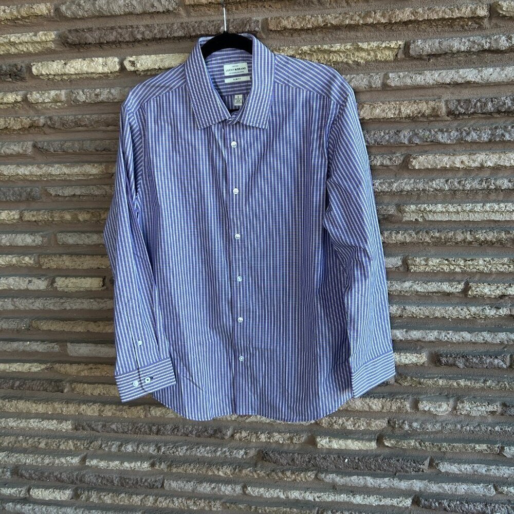 Lucky Brand Men's Purple Plaid Long Sleeve Button Front Casual Shirt Size 16 - Picture 2 of 10